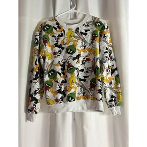 Looney Tunes Bugs Bunny Tweety Marvin All Over Print Sweatshirt XS White WC0046